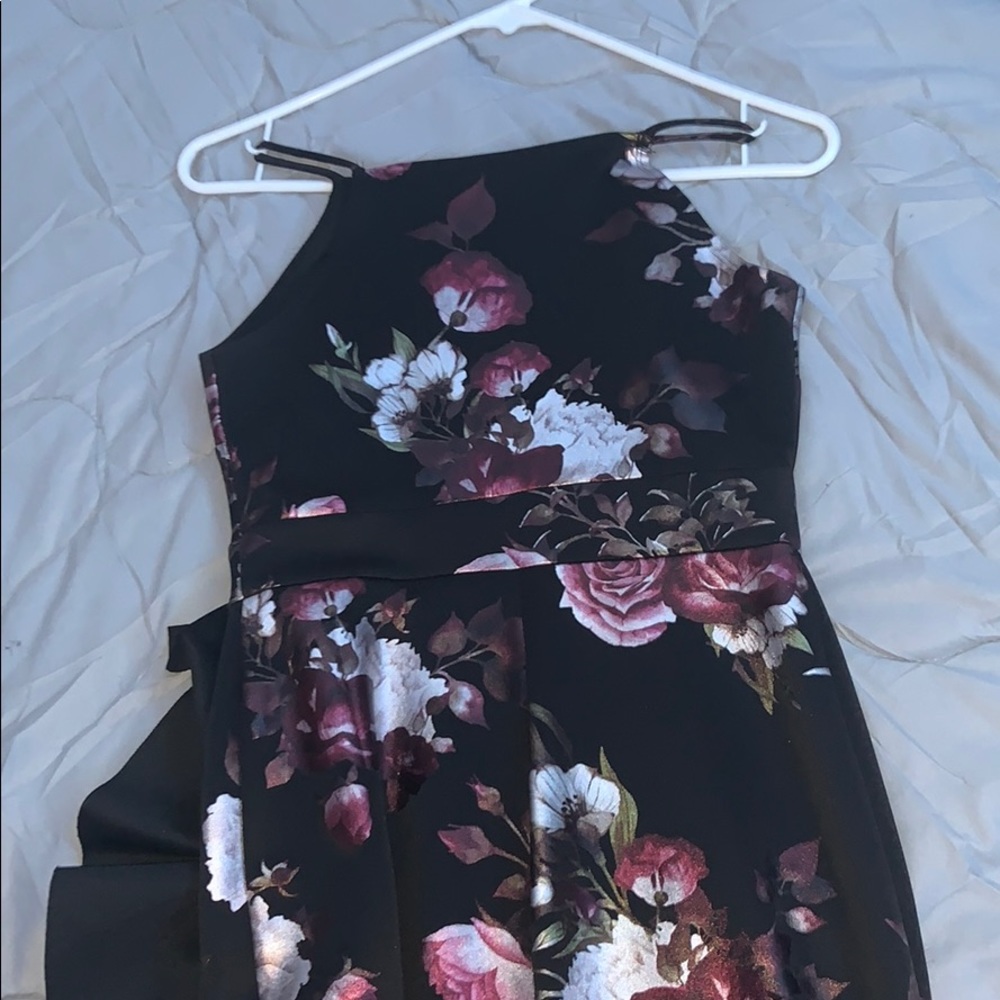 Long Black Floral Bodycon Dress With Slit🥀
